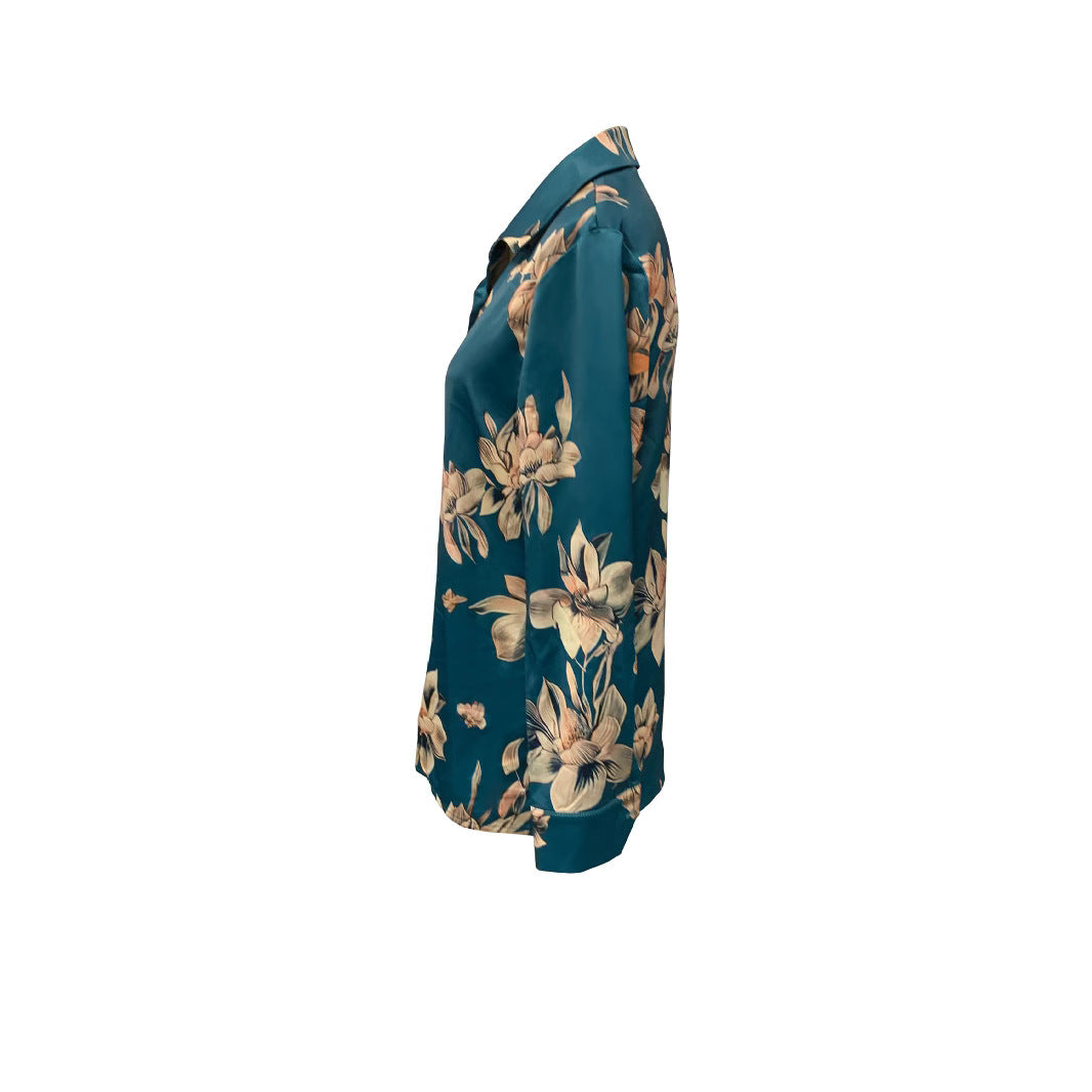 Chemisier Femme Bleu Marine à Fleurs – Style Élégant et Décontracté