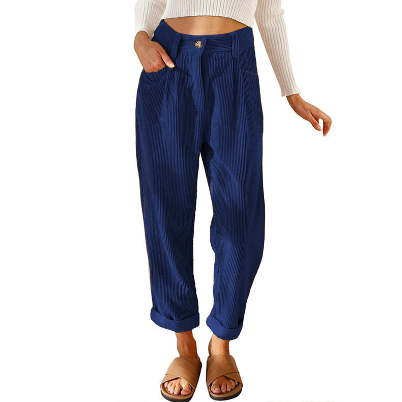 Pantalon Droit Femme en Velours Côtelé – Taille Haute