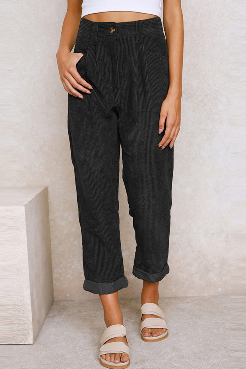 Pantalon Droit Femme en Velours Côtelé – Taille Haute