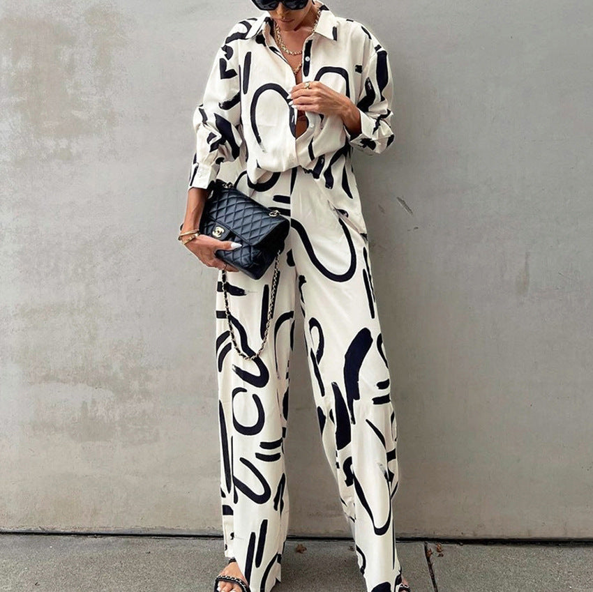 Ensemble Femme Chic – Effet Peint à la Main Haut + Pantalon