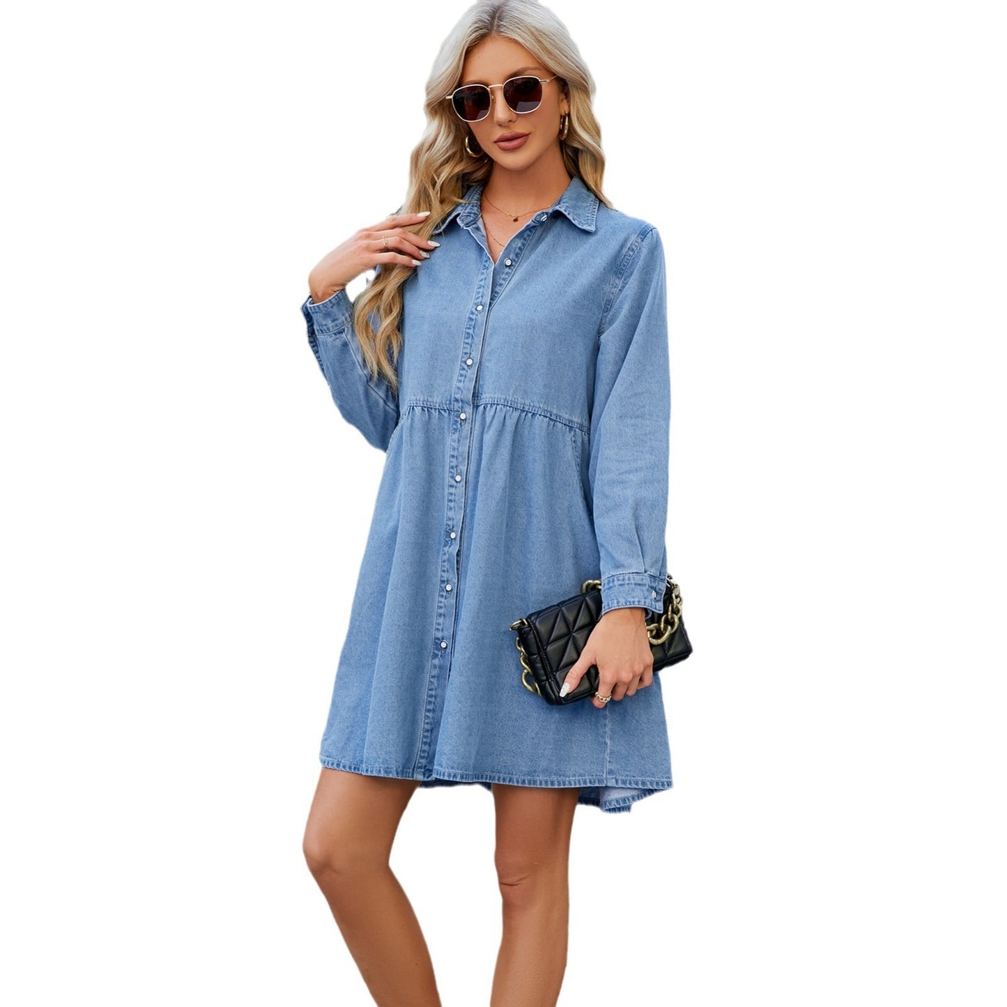 Robe midi décontractée en jean délavé