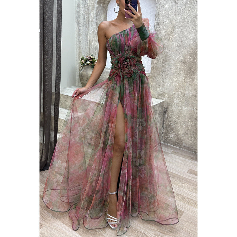 Robe Longue Tie-Dye – Épaules Nues & Fente