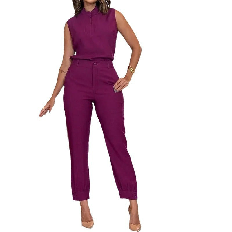 Ensemble Deux Pièces Femme Violet – Style Élégant Décontracté Sans Manches