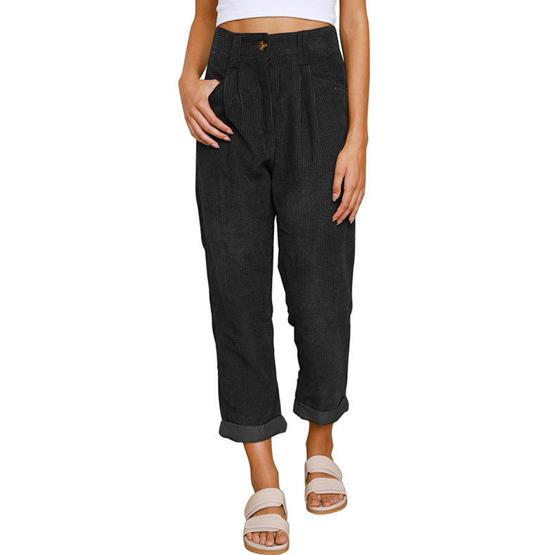 Pantalon Droit Femme en Velours Côtelé – Taille Haute