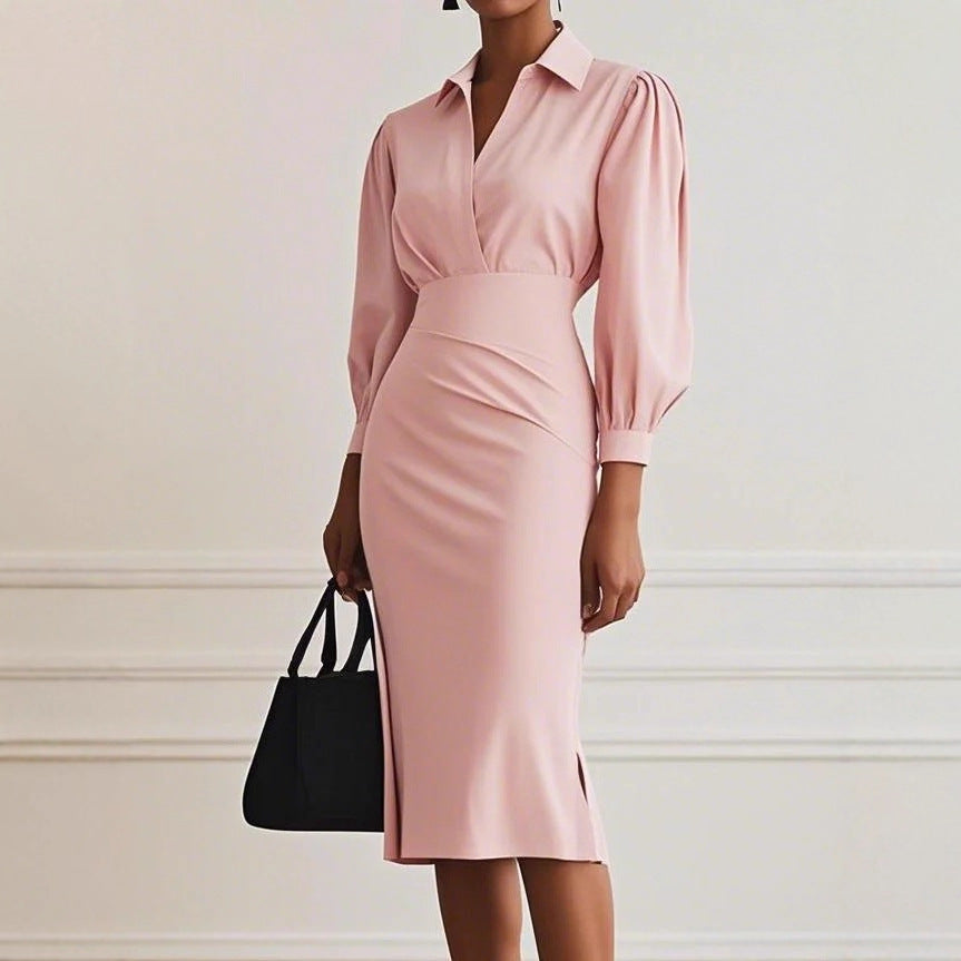 Robe Élégante Unie – Manches Longues