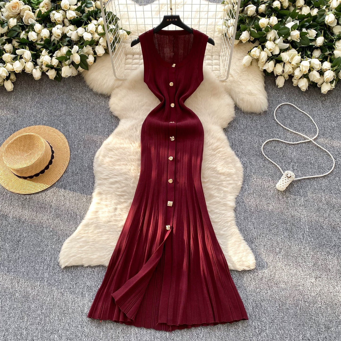 Robe en tricot sans manches à col rond de haute qualité