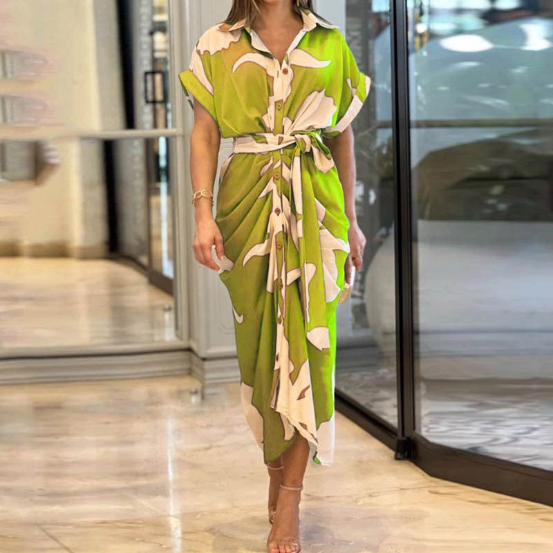 Robe Élégante à Imprimé Floral – Taille Haute & Coupe A-Ligne