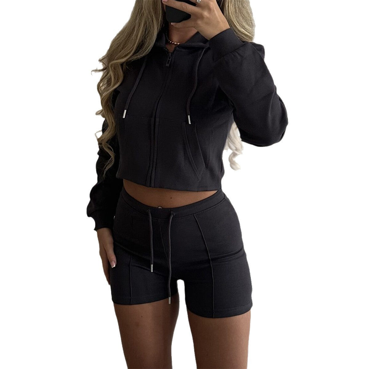 Ensemble Décontracté Femme – Haut à Manches Longues & Short