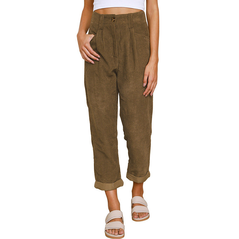 Pantalon Droit Femme en Velours Côtelé – Taille Haute