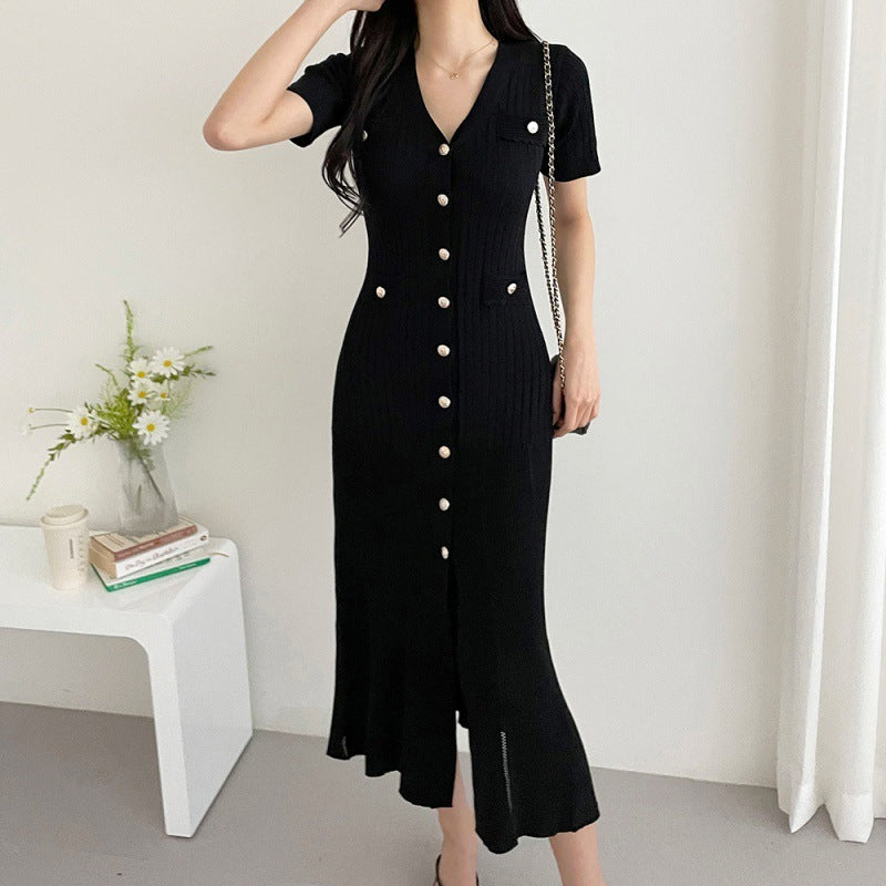 Robe mi-longue à col slim haut de gamme