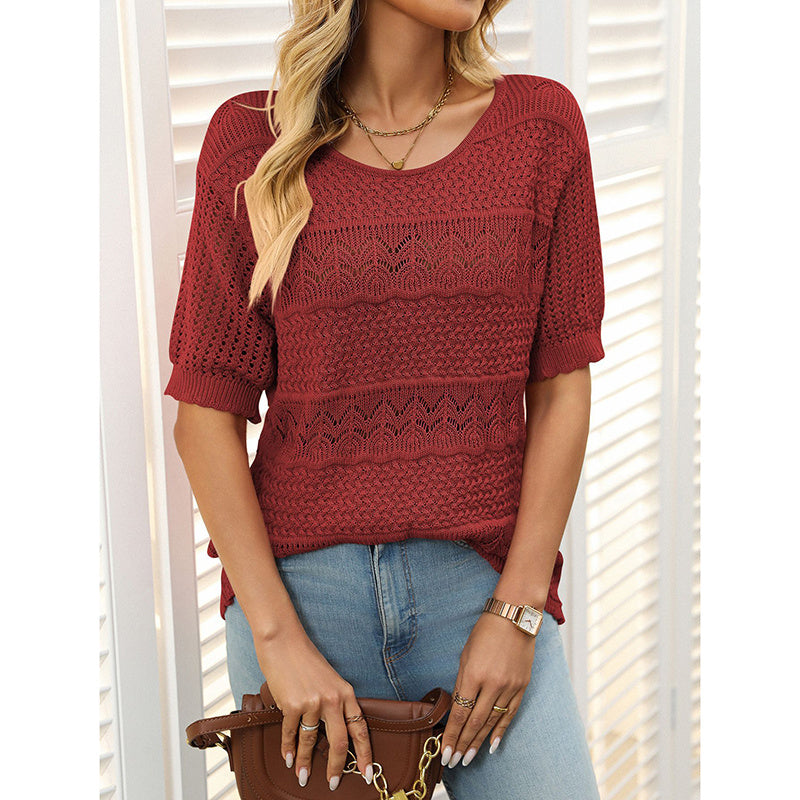 Haut Femme à Manches Courtes en Tricot Crochet
