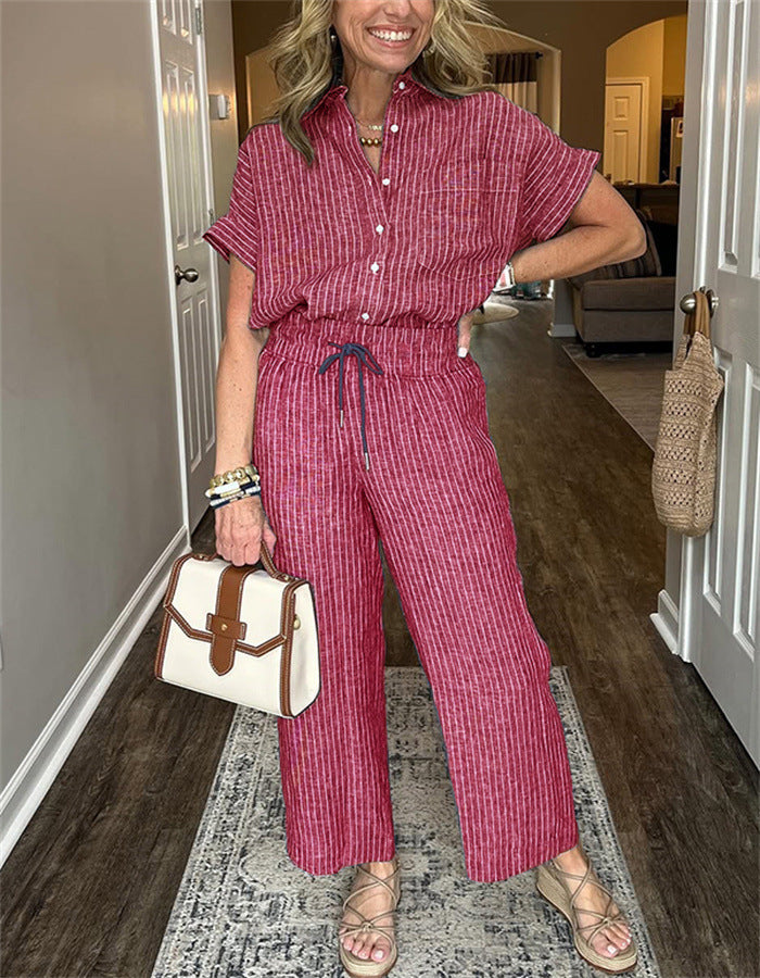 Ensemble Femme – Chemise à Lacets & Pantalon Long