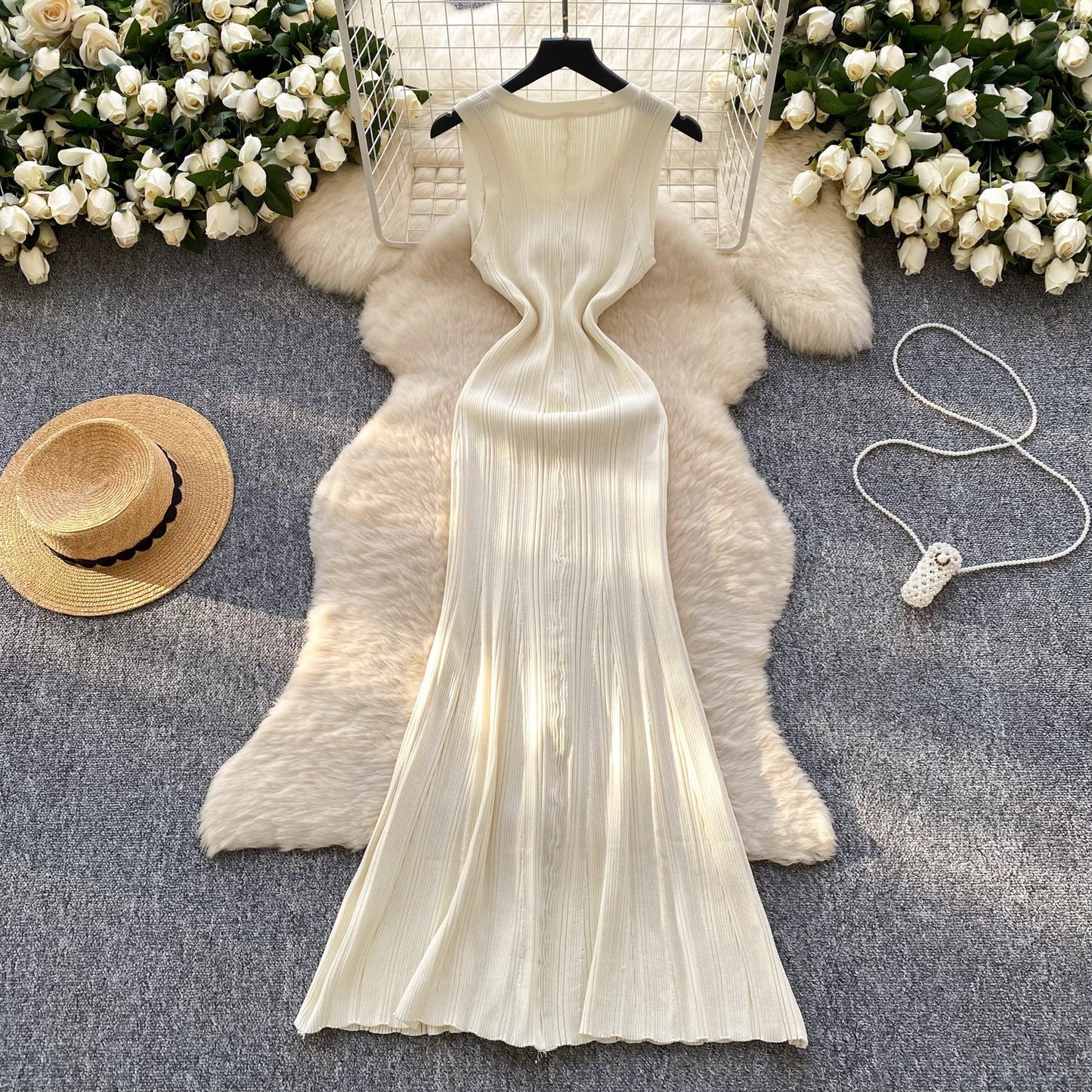 Robe en tricot sans manches à col rond de haute qualité