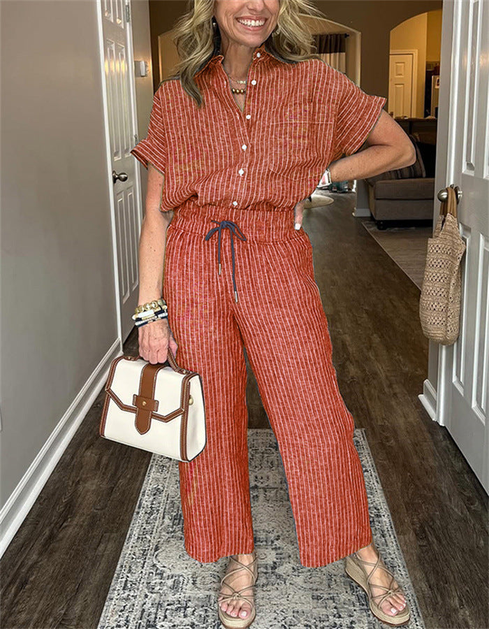 Ensemble Femme – Chemise à Lacets & Pantalon Long