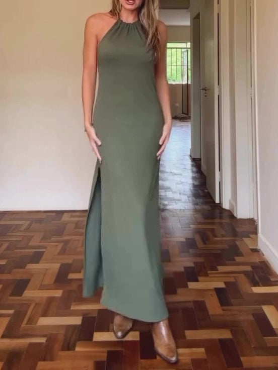 Robe Longue à Fente – Dos Nu et Col Halter