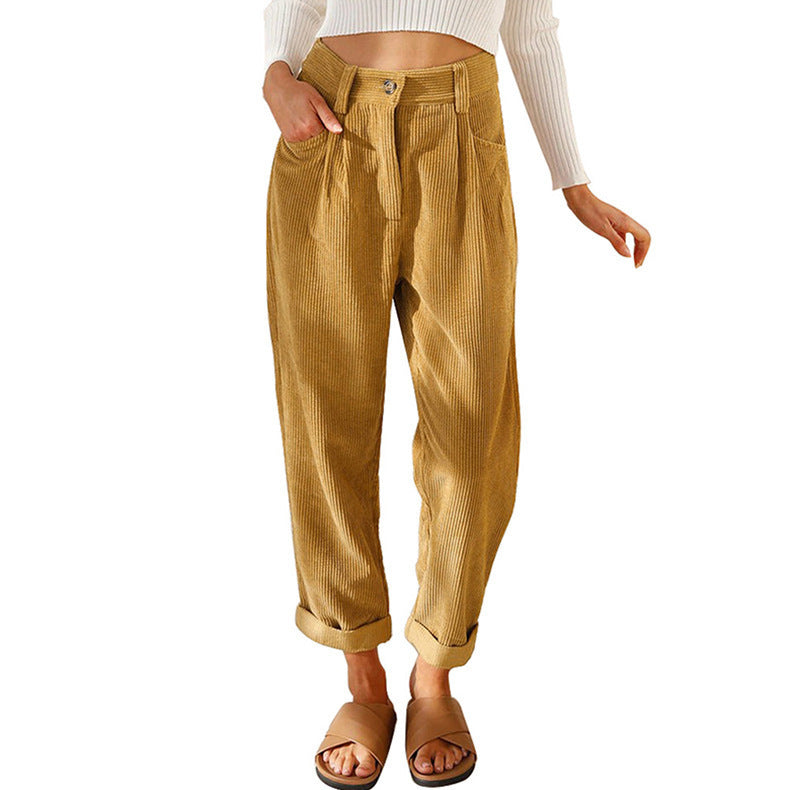 Pantalon Droit Femme en Velours Côtelé – Taille Haute