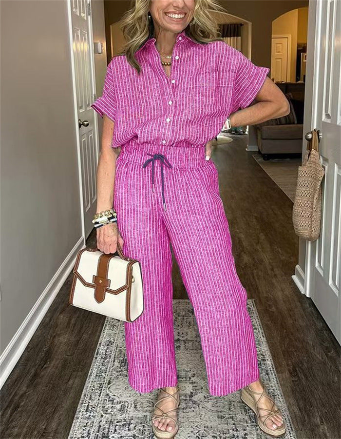 Ensemble Femme – Chemise à Lacets & Pantalon Long