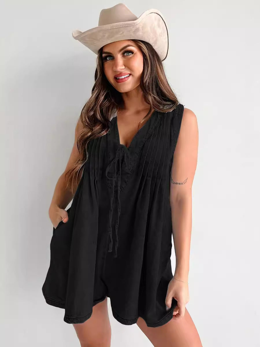Combishort en jean sans manches