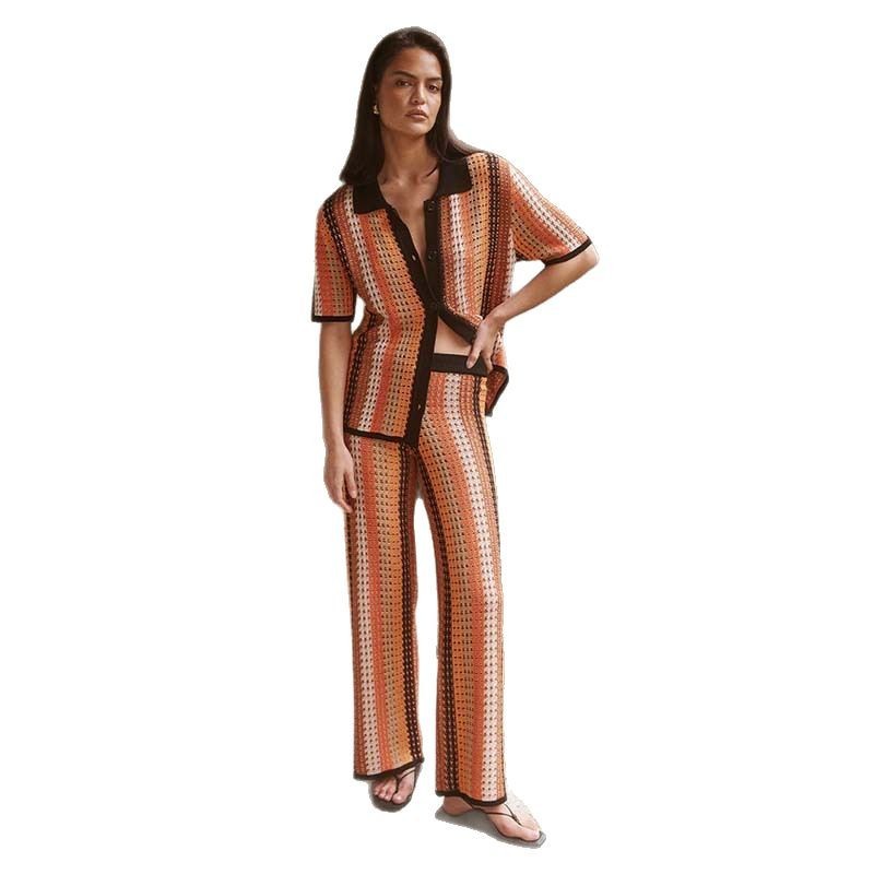 Costume pour femme, pantalon tricoté à rayures vintage