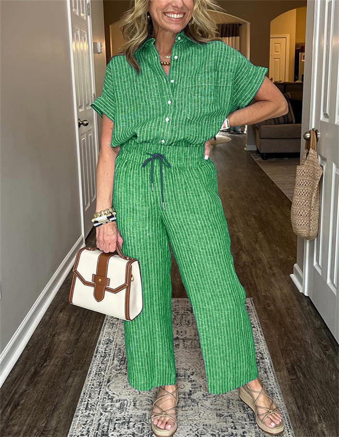 Ensemble Femme – Chemise à Lacets & Pantalon Long