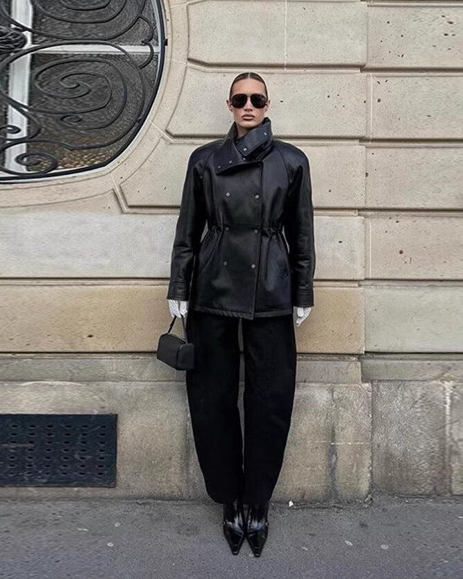 Noctéra – Veste en Similicuir Manches Lanternes