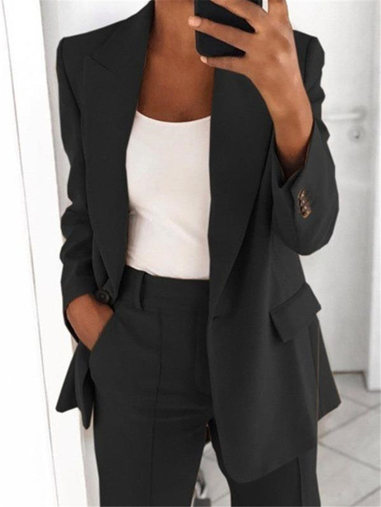 Ensemble Décontracté Chic – Blazer &amp; Pantalon Ajusté Femme