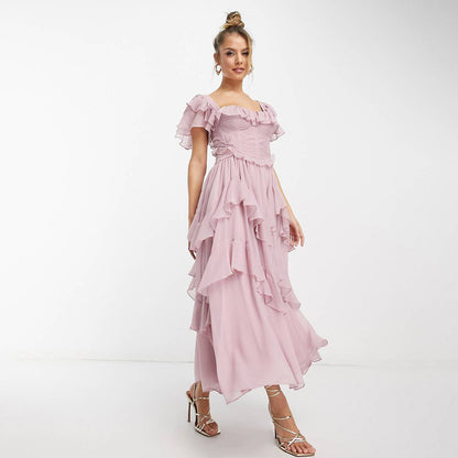 Robe Longue Plissée en Tulle – Élégance et Confort