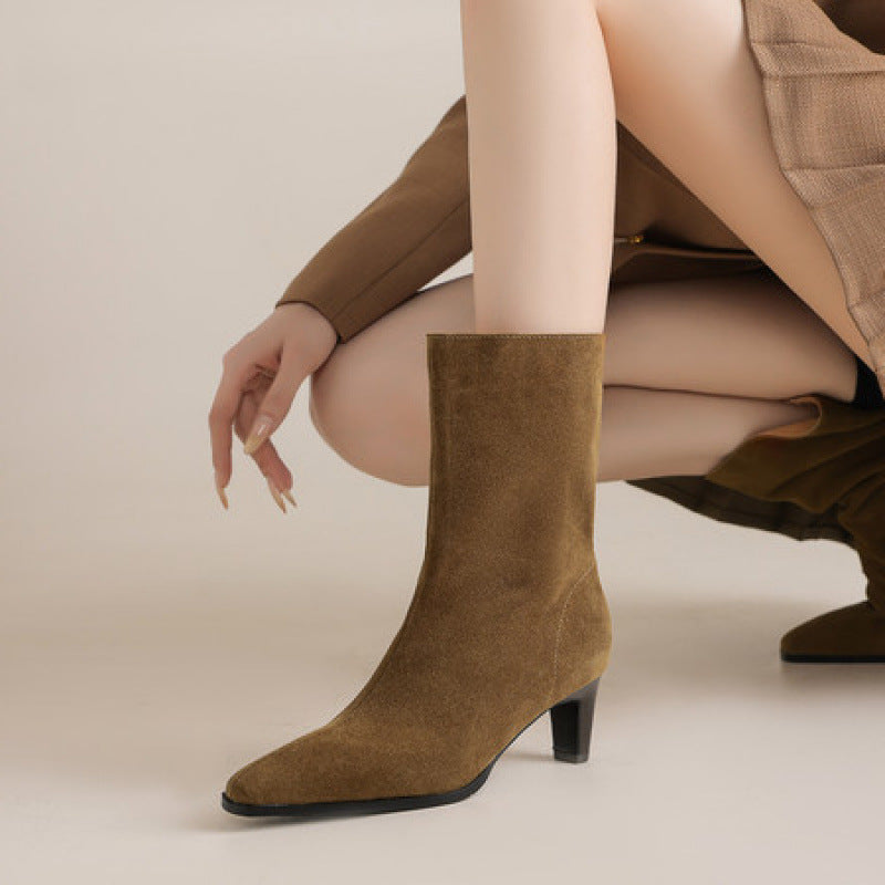 Bottines en Cuir Véritable – Talons Aiguilles & Bout Carré