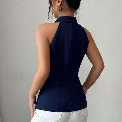 Gilet Sans Manches Femme – Slim Fit, Col à Revers, Boutonnage