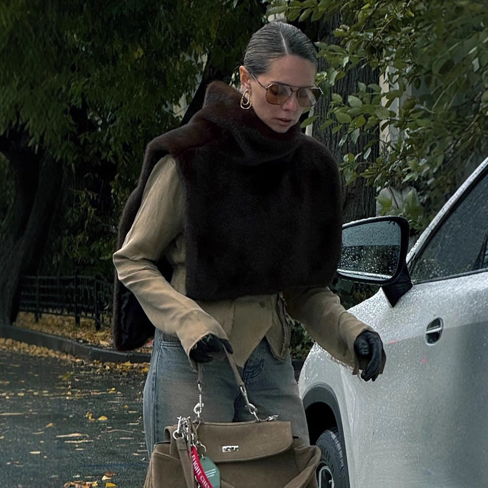 gilet sans manches à col roulé mi-long