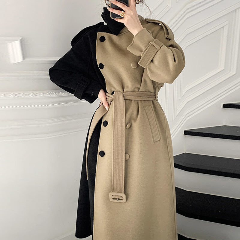 Manteau Croisé Contrasté