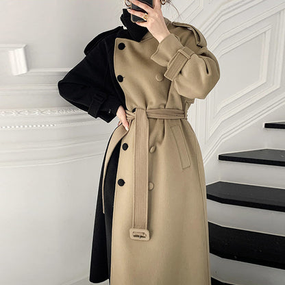 Manteau Croisé Contrasté