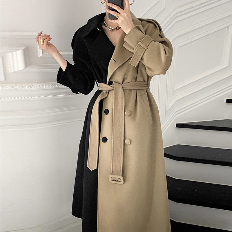Manteau Croisé Contrasté
