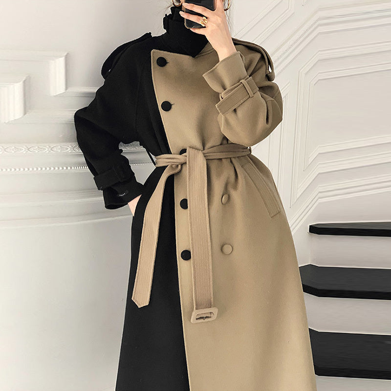 Manteau Croisé Contrasté