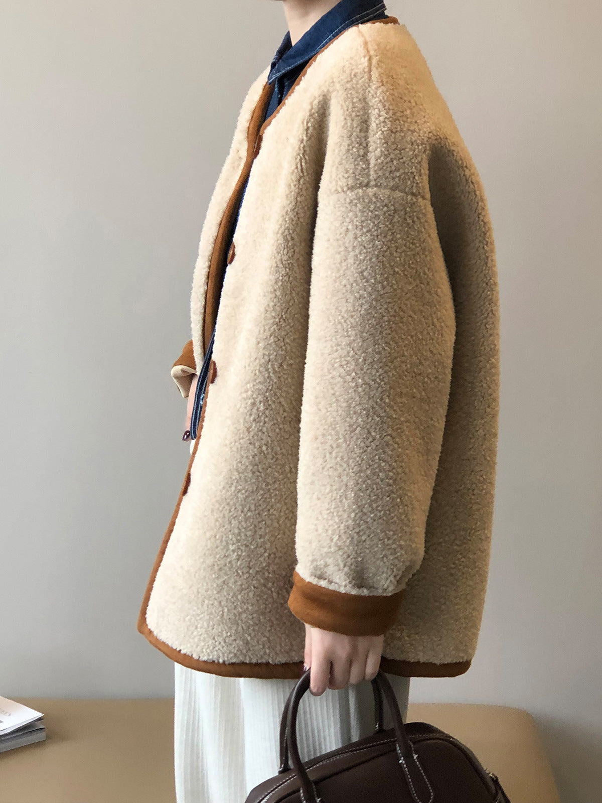 Manteau en laine avec fourrure polaire