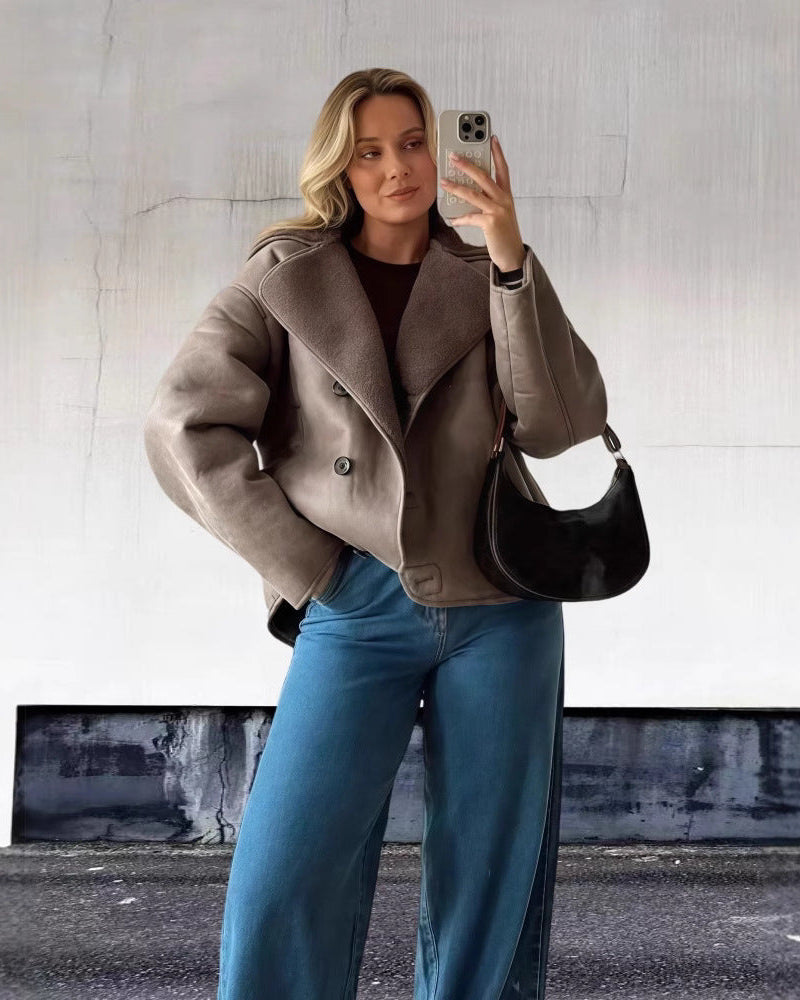 Veste vintage en laine d'agneau à revers