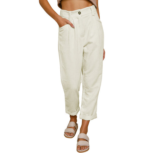 Pantalon Droit Femme en Velours Côtelé – Taille Haute