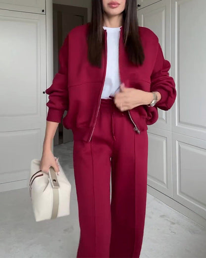 LUNÉA — Ensemble Décontracté Zippé Pull & Pantalon Uni