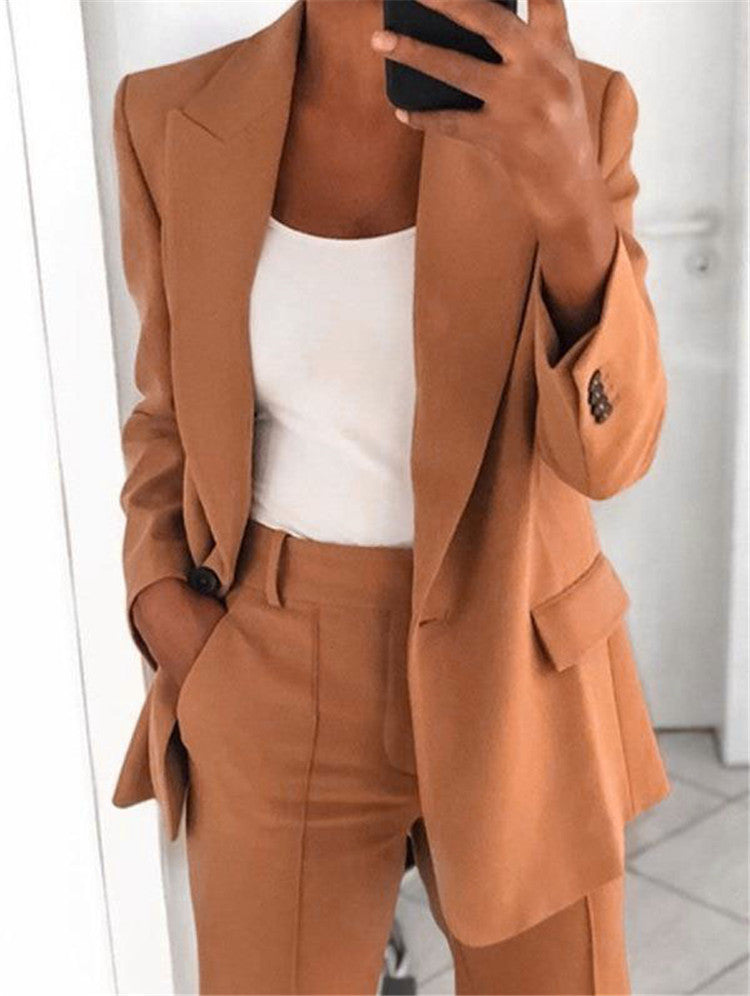 Ensemble Décontracté Chic – Blazer &amp; Pantalon Ajusté Femme