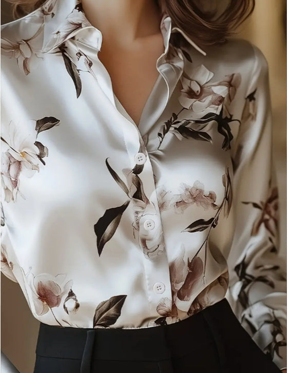 Chemise imprimée élégante en satin blanc moderne