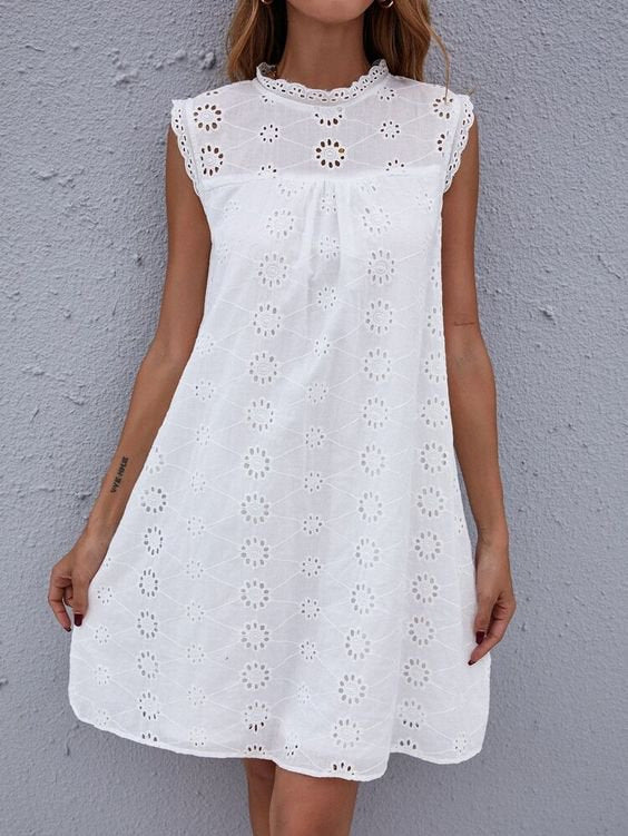 Robe mi-longue bohème en dentelle ajourée, sans manches