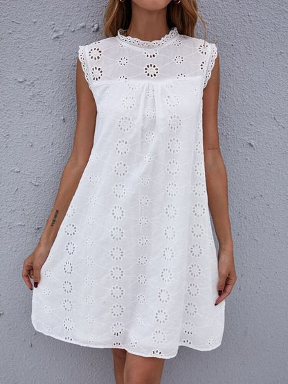 Robe mi-longue bohème en dentelle ajourée, sans manches