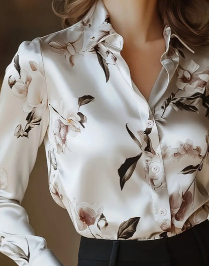 Chemise imprimée élégante en satin blanc moderne