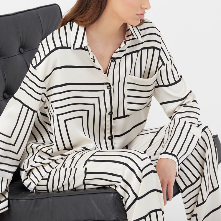 Ensemble Deux Pièces Femme – Chemise Satinée Imprimée