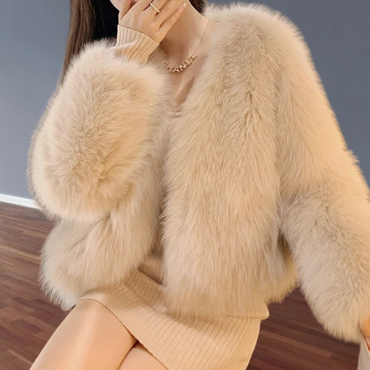 Manteau en fourrure artificielle court pour femme