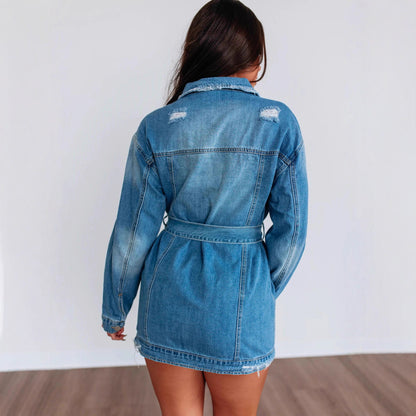 Denoria –Veste Denim Rétro Déchirée Style Street