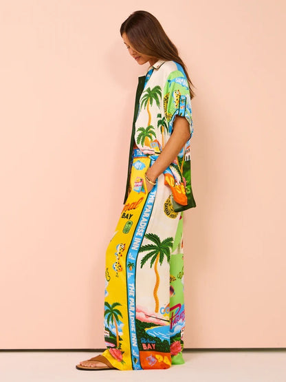 Ensemble Femme Élégant – Motif Fleurs & Feuillages