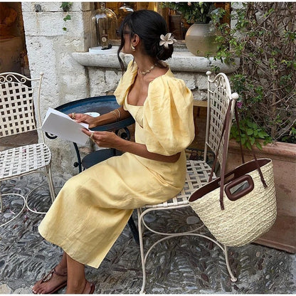 Robe vintage populaire à manches bouffantes et taille haute