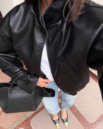 Veste Oversize en Cuir PU Noir – Style Urbain Chic