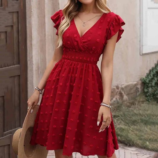 Robe Jacquard à Manches Volantées